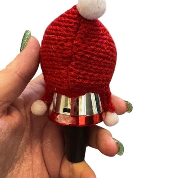 Snowman Glitter Wine Bottle Stopper With Red Knit Hat - Picture 4 of 7